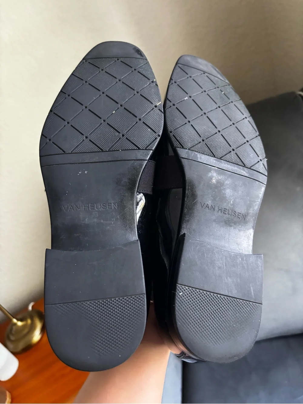 Van Heusen Black Patent Leather Slip-On Loafers with Elastic Strap